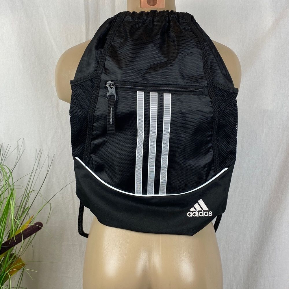 Adidas Black & White Drawstring Backpack Bag - Picture 3 of 4